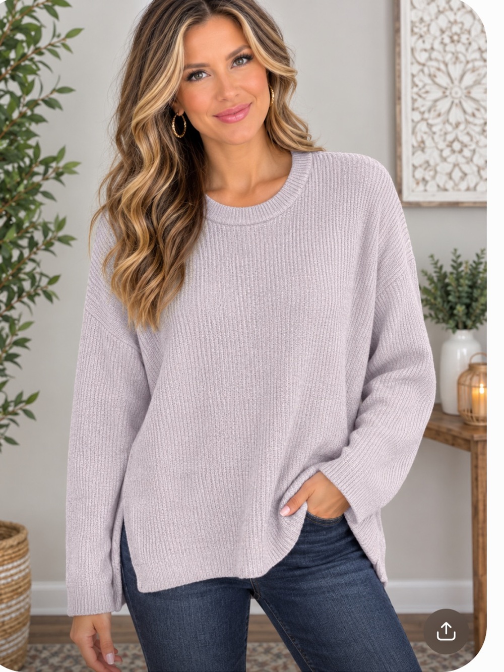 Everyday Ribbed Crewneck Sweater - Lilac
